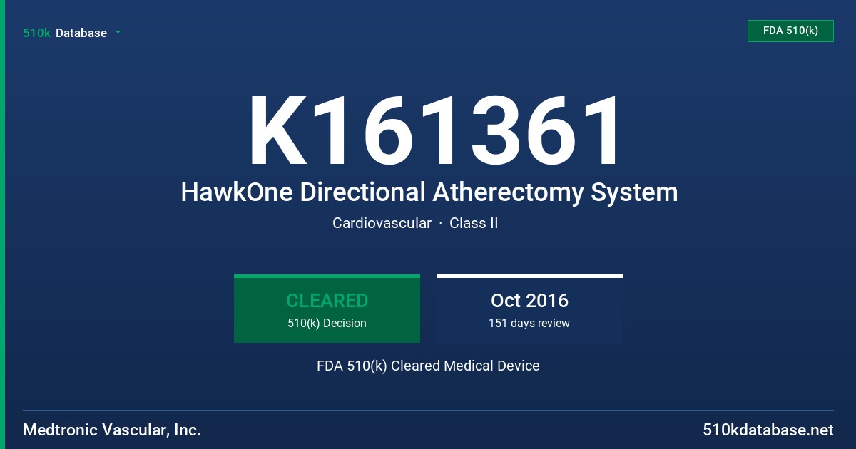K161361 HawkOne Directional Atherectomy System FDA 510(k) Cleared Medical Device