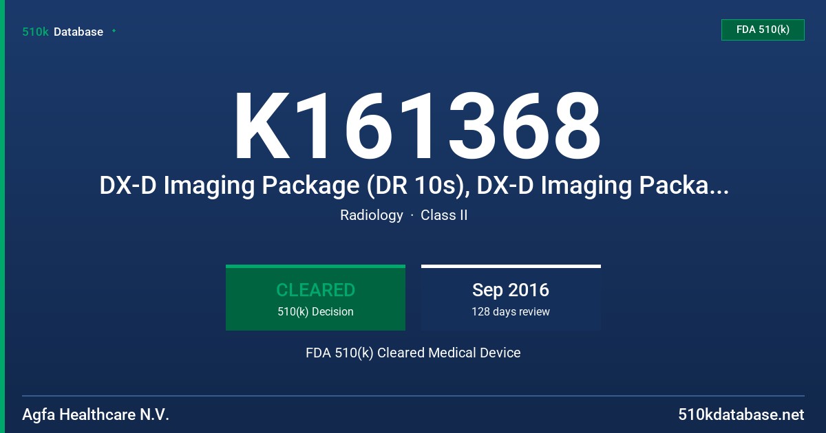 K161368 DX-D Imaging Package (DR 10s), DX-D Imaging Package (DR 14s), DX-D Imaging Package (DR 14s) FDA 510(k) Cleared Medical Device