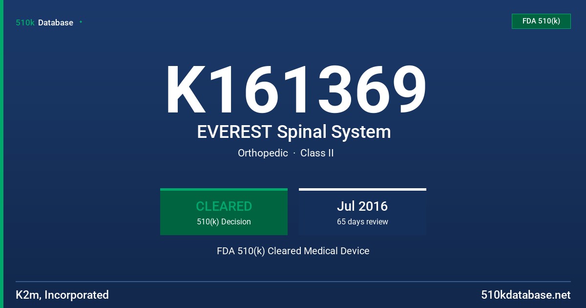 K161369 EVEREST Spinal System FDA 510(k) Cleared Medical Device