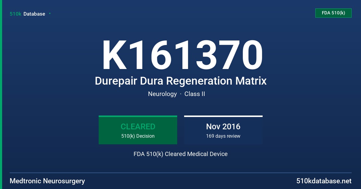 K161370 Durepair Dura Regeneration Matrix FDA 510(k) Cleared Medical Device
