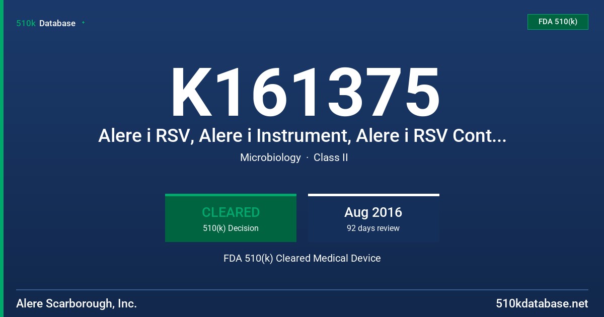K161375 Alere i RSV, Alere i Instrument, Alere i RSV Control Swab Kit FDA 510(k) Cleared Medical Device