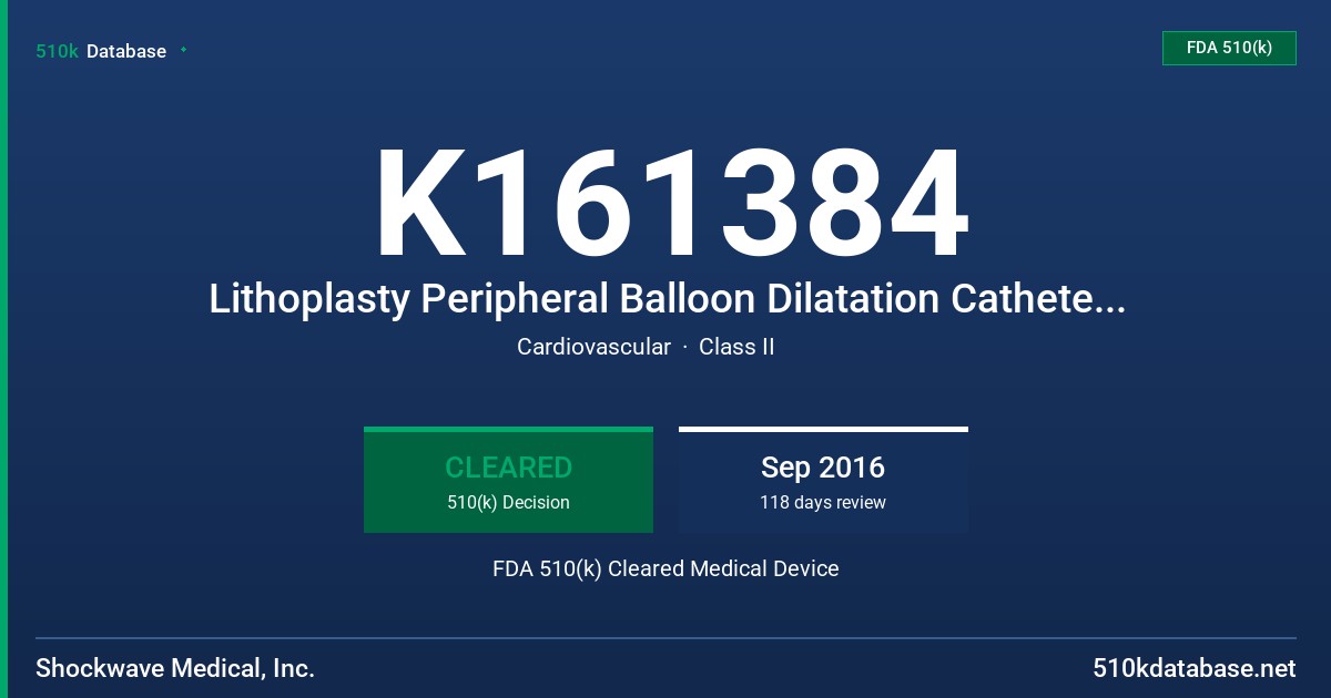 K161384 Lithoplasty Peripheral Balloon Dilatation Catheter, Lithoplasty Generator and Connector Cable, Lithoplasty Connector Cable FDA 510(k) Cleared Medical Device
