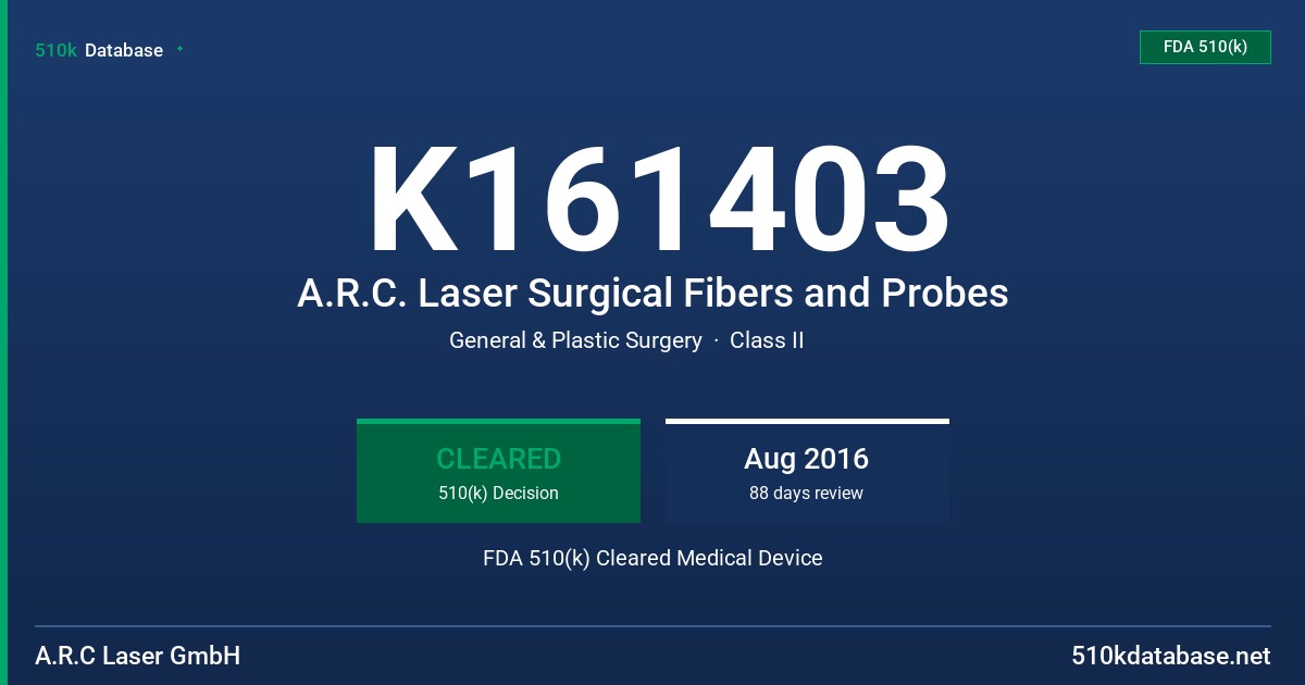 K161403 A.R.C. Laser Surgical Fibers and Probes FDA 510(k) Cleared Medical Device