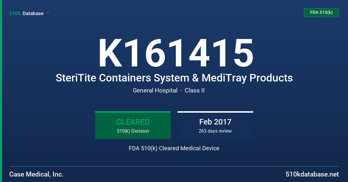 K161415 SteriTite Containers System & MediTray Products FDA 510(k) Cleared Medical Device