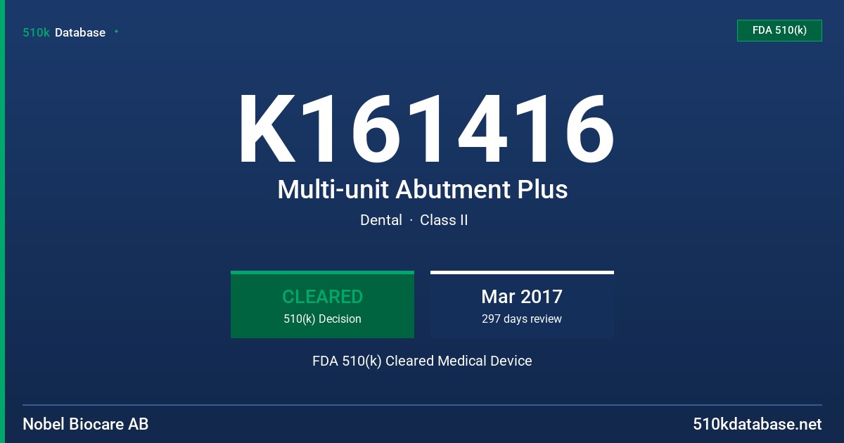 K161416 Multi-unit Abutment Plus FDA 510(k) Cleared Medical Device
