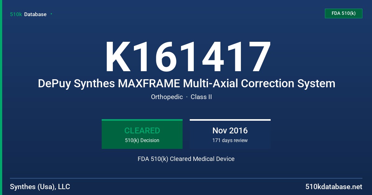 K161417 DePuy Synthes MAXFRAME Multi-Axial Correction System FDA 510(k) Cleared Medical Device