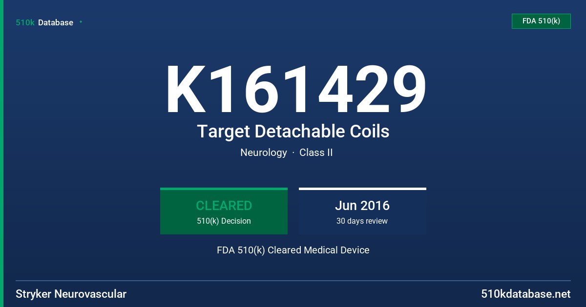 K161429 Target Detachable Coils FDA 510(k) Cleared Medical Device