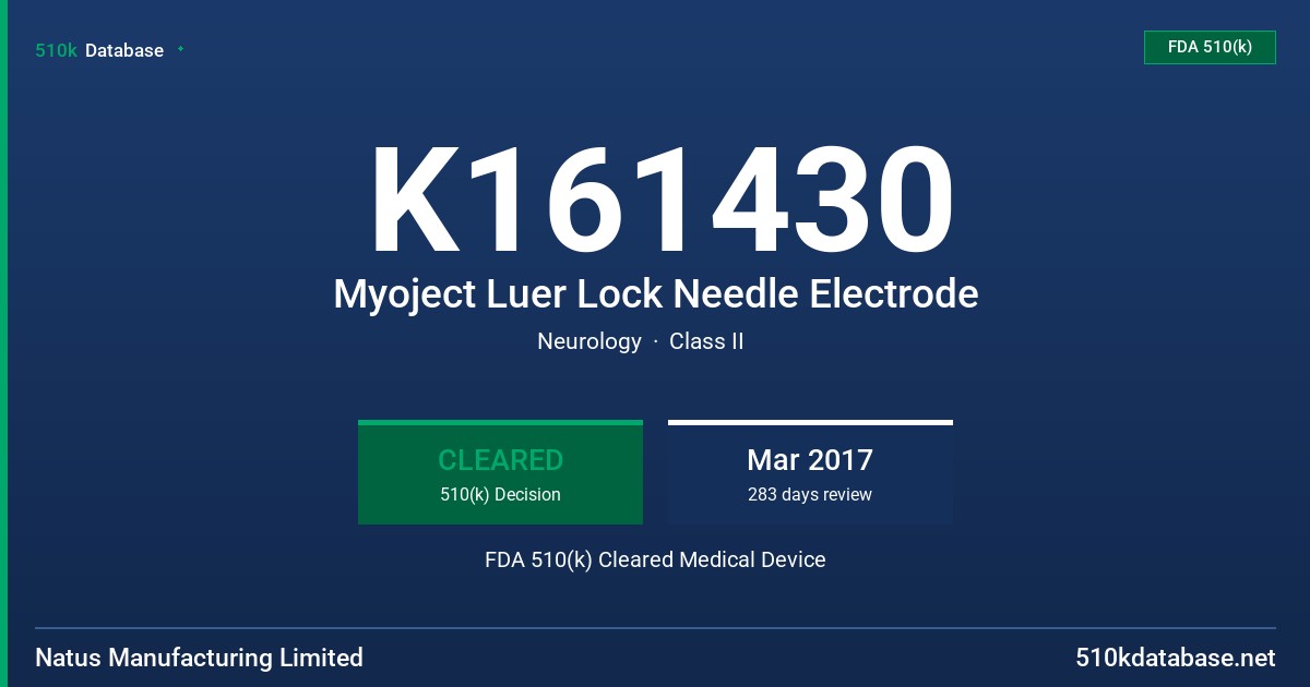 K161430 Myoject Luer Lock Needle Electrode FDA 510(k) Cleared Medical Device