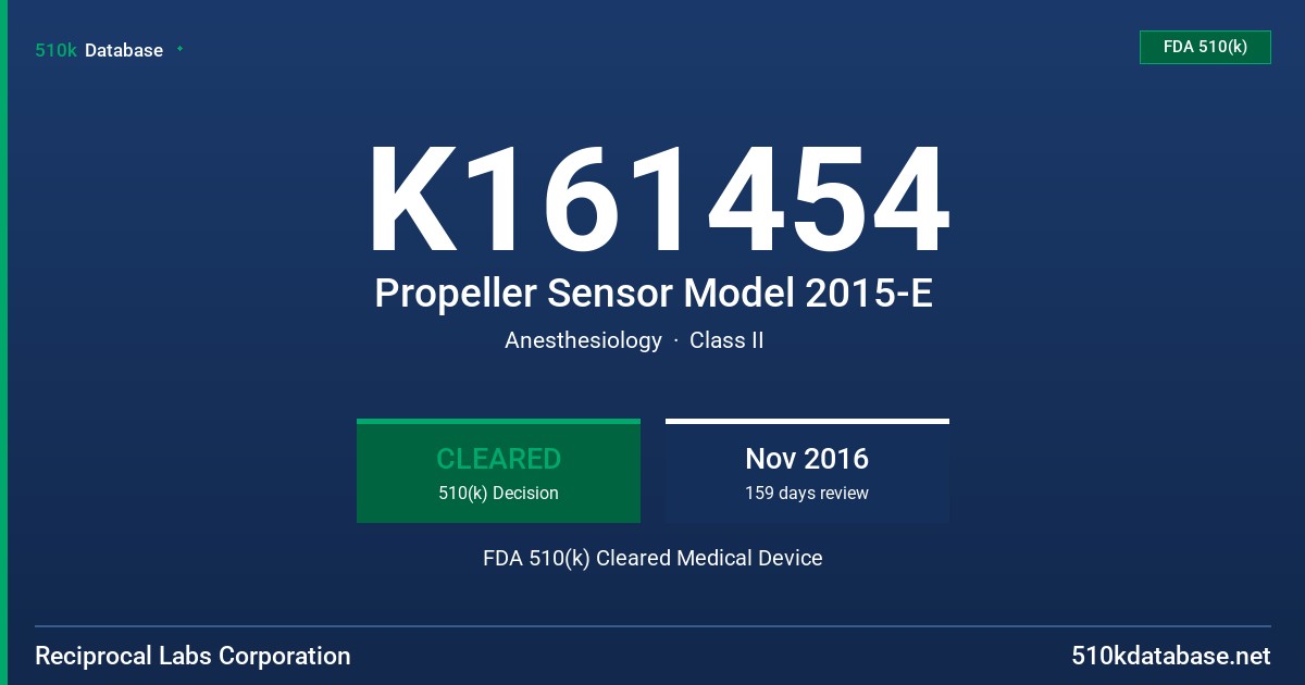 K161454 Propeller Sensor Model 2015-E FDA 510(k) Cleared Medical Device