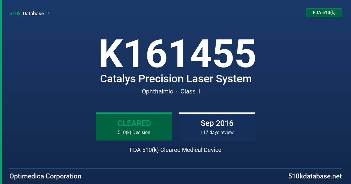 K161455 Catalys Precision Laser System FDA 510(k) Cleared Medical Device