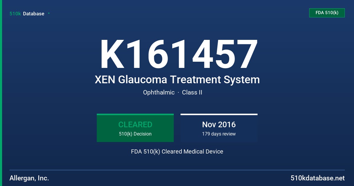 K161457 XEN Glaucoma Treatment System FDA 510(k) Cleared Medical Device