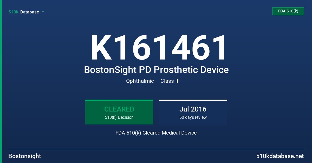 K161461 BostonSight PD Prosthetic Device FDA 510(k) Cleared Medical Device