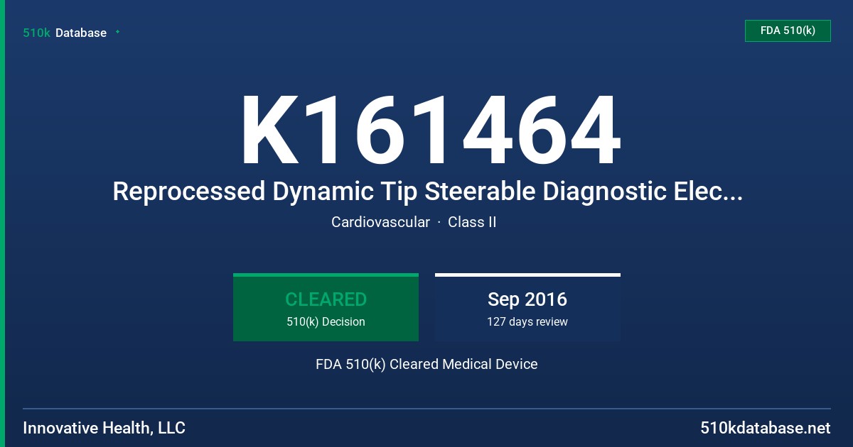 K161464 Reprocessed Dynamic Tip Steerable Diagnostic Electrophysiology Catheters FDA 510(k) Cleared Medical Device