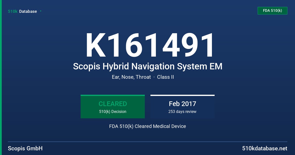 K161491 Scopis Hybrid Navigation System EM FDA 510(k) Cleared Medical Device