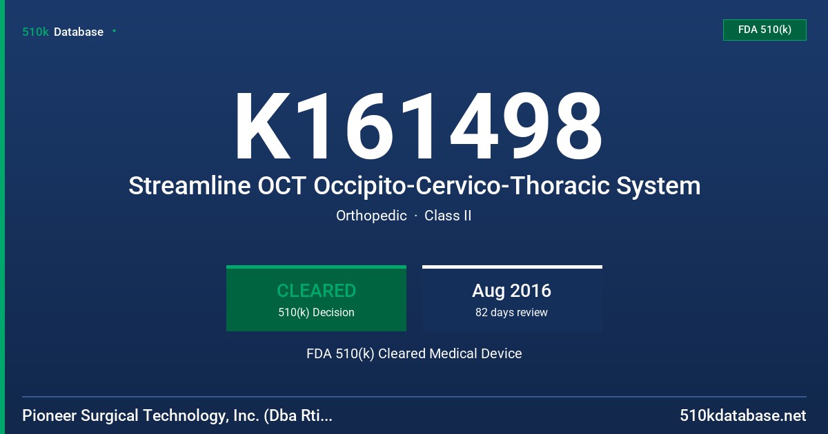 K161498 Streamline OCT Occipito-Cervico-Thoracic System FDA 510(k) Cleared Medical Device