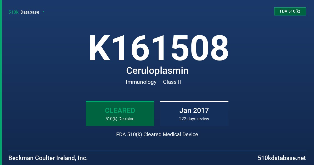 K161508 Ceruloplasmin FDA 510(k) Cleared Medical Device