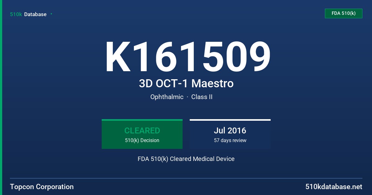K161509 3D OCT-1 Maestro FDA 510(k) Cleared Medical Device