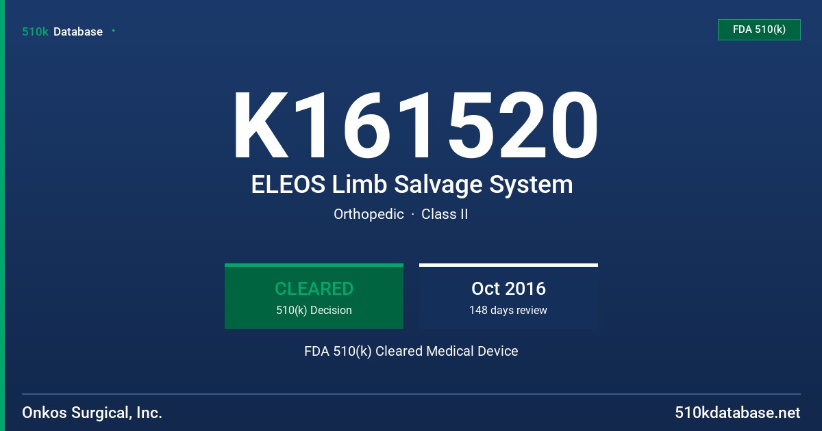 K161520 ELEOS Limb Salvage System FDA 510(k) Cleared Medical Device