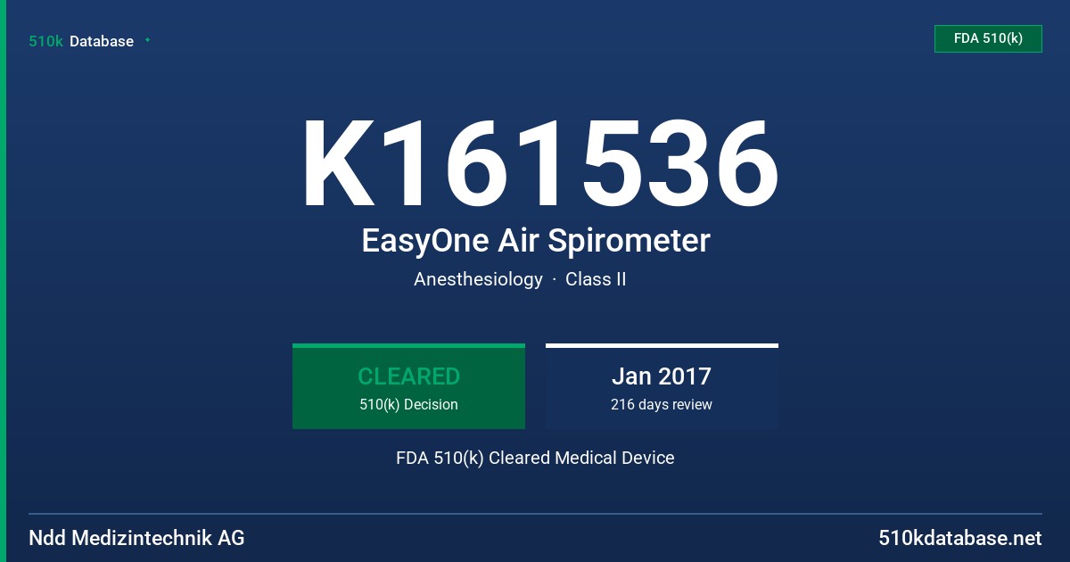 K161536 EasyOne Air Spirometer FDA 510(k) Cleared Medical Device