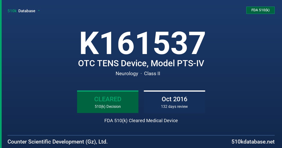 K161537 OTC TENS Device, Model PTS-IV FDA 510(k) Cleared Medical Device