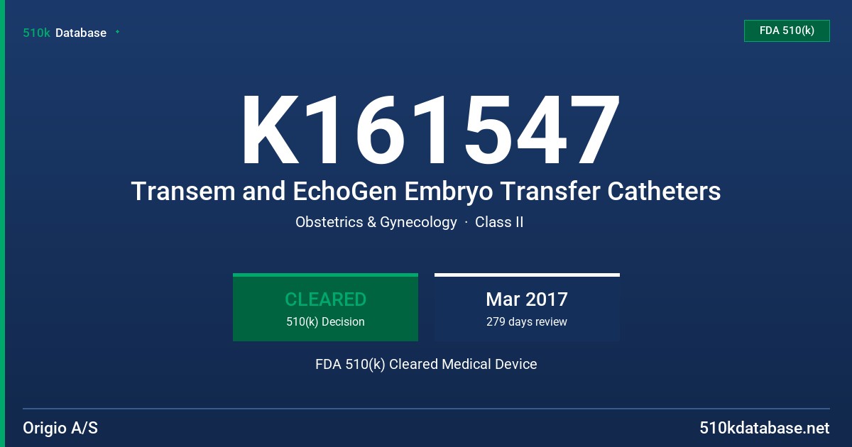 K161547 Transem and EchoGen Embryo Transfer Catheters FDA 510(k) Cleared Medical Device