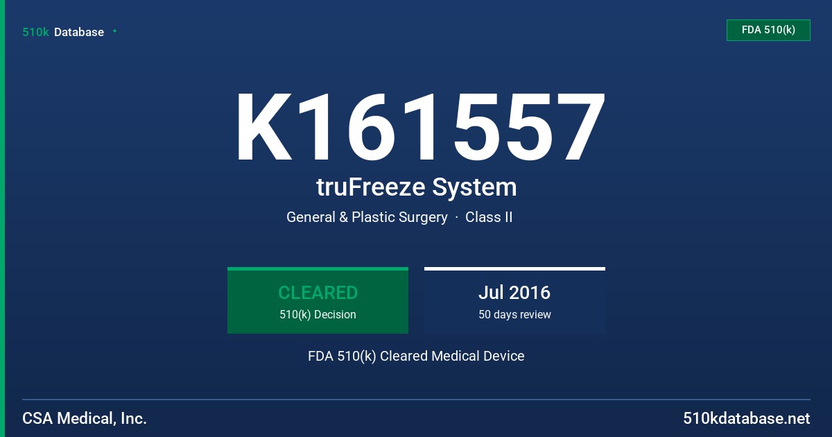 K161557 truFreeze System FDA 510(k) Cleared Medical Device