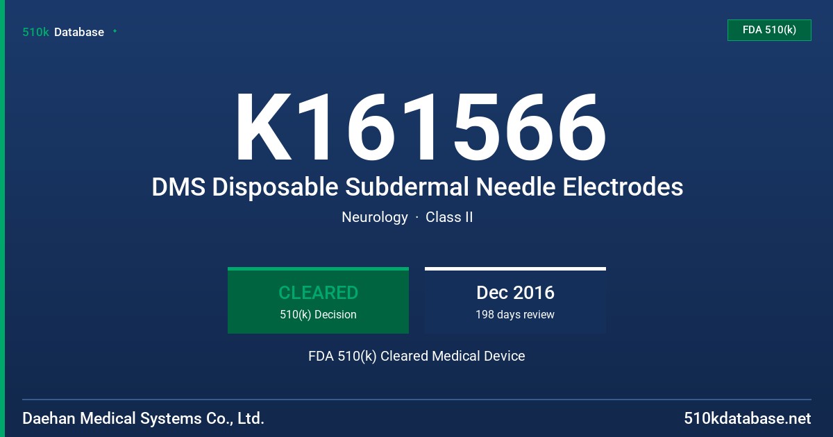K161566 DMS Disposable Subdermal Needle Electrodes FDA 510(k) Cleared Medical Device