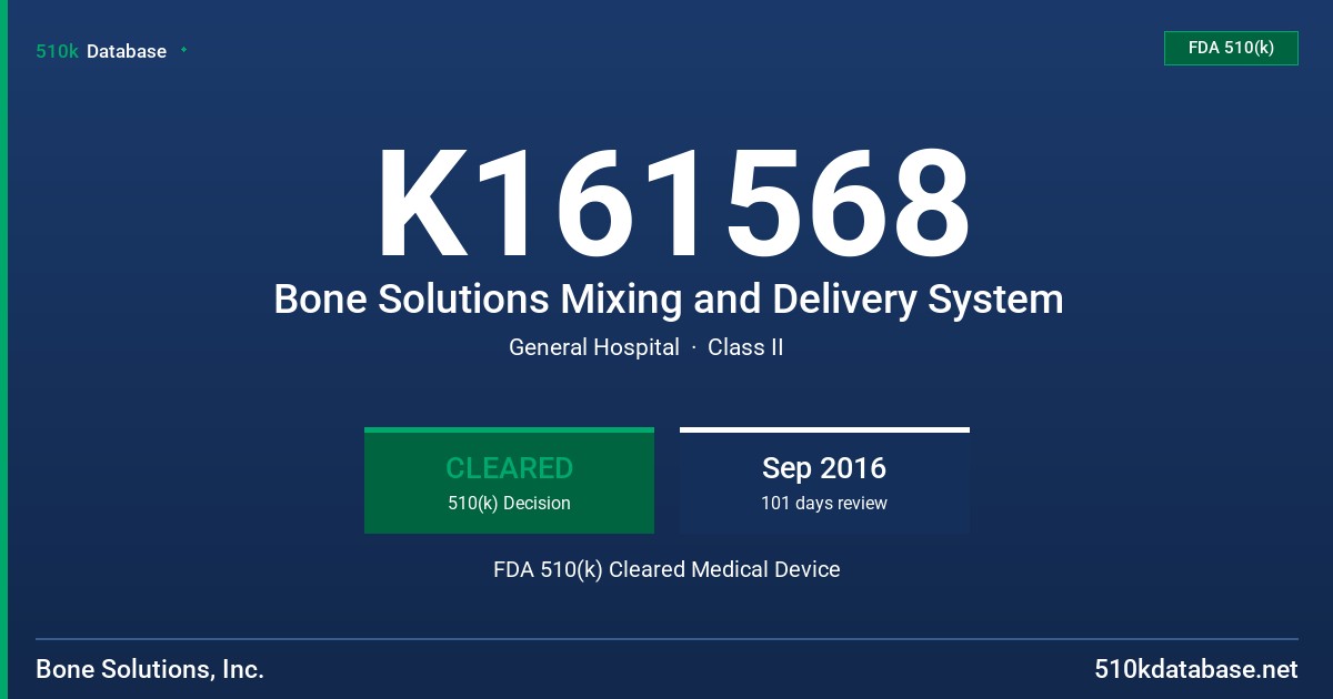 K161568 Bone Solutions Mixing and Delivery System FDA 510(k) Cleared Medical Device