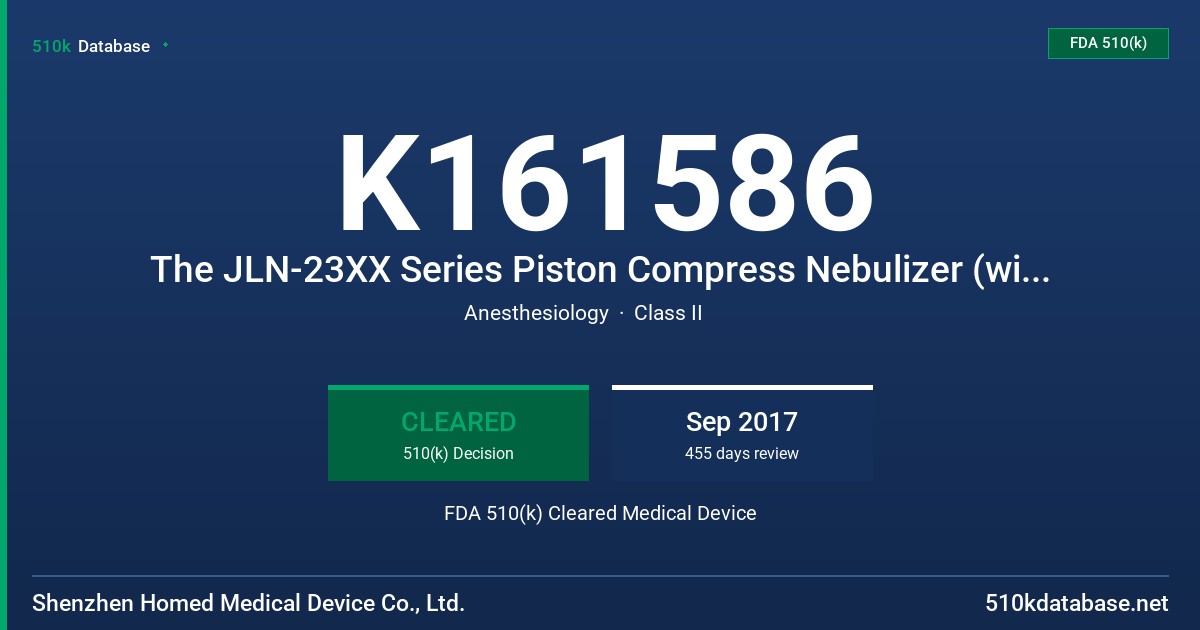 K161586 The JLN-23XX Series Piston Compress Nebulizer (with models JLN-2300AS, JLN-2301AS, JLN-2317AS and JLN-2320AS) FDA 510(k) Cleared Medical Device