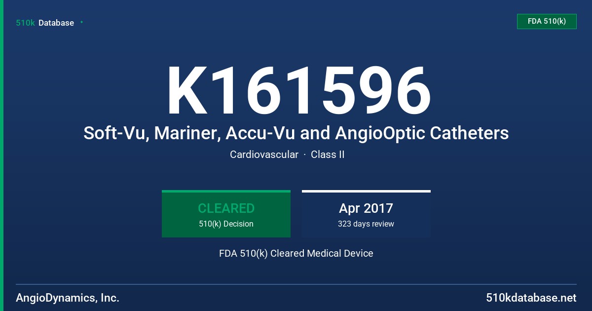 K161596 Soft-Vu, Mariner, Accu-Vu and AngioOptic Catheters FDA 510(k) Cleared Medical Device