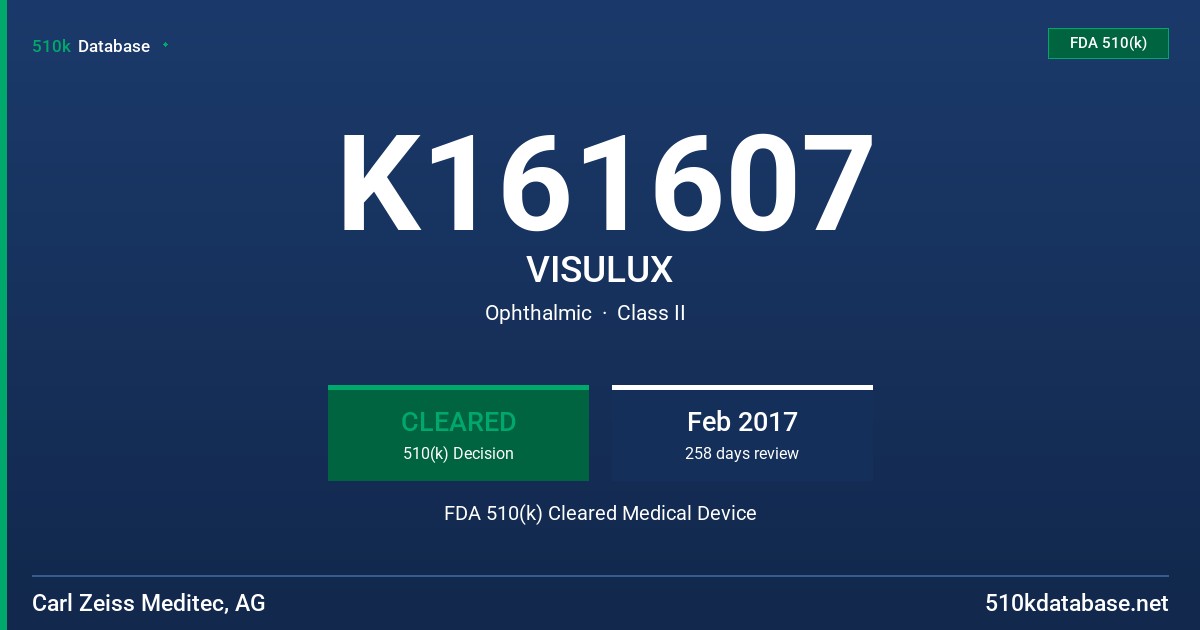 K161607 VISULUX FDA 510(k) Cleared Medical Device