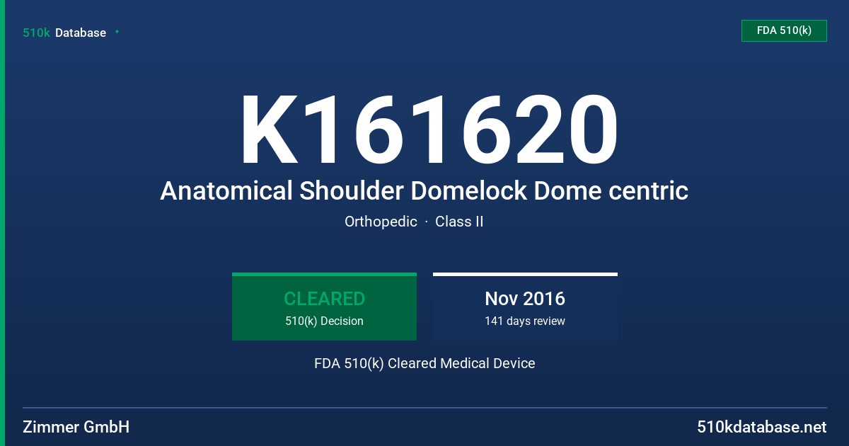 K161620 Anatomical Shoulder Domelock Dome centric FDA 510(k) Cleared Medical Device