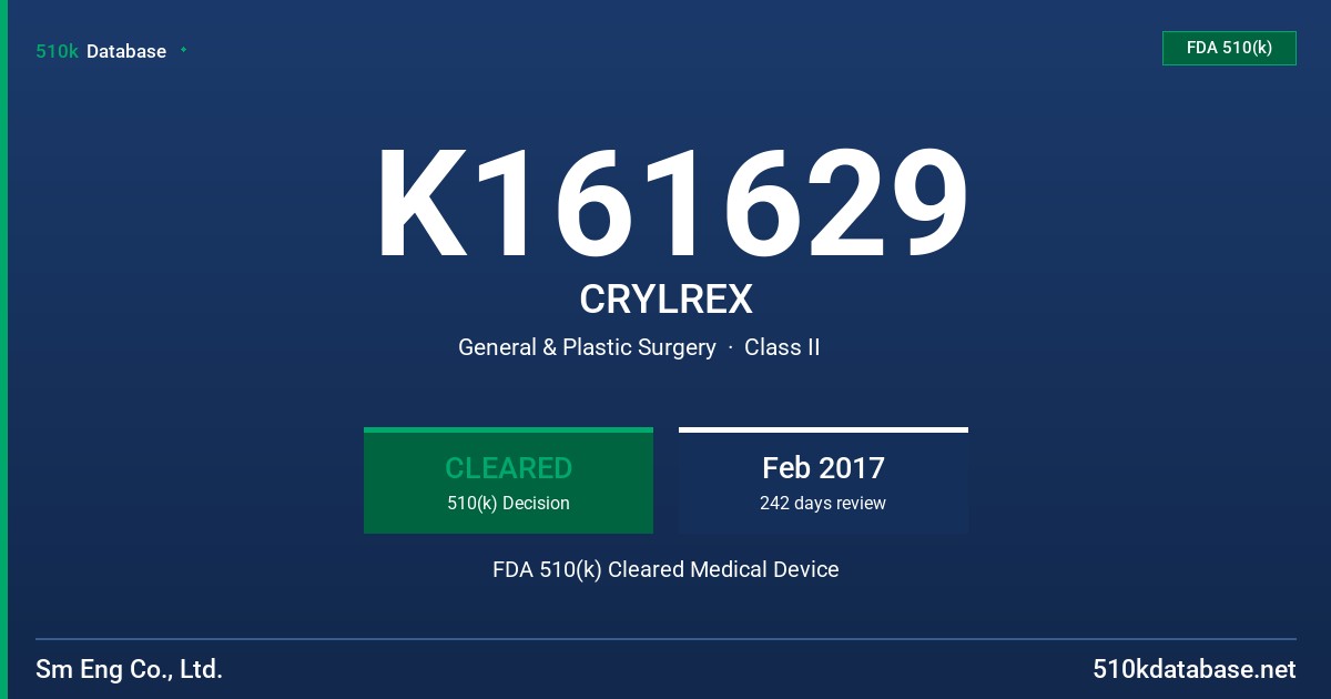 K161629 CRYLREX FDA 510(k) Cleared Medical Device