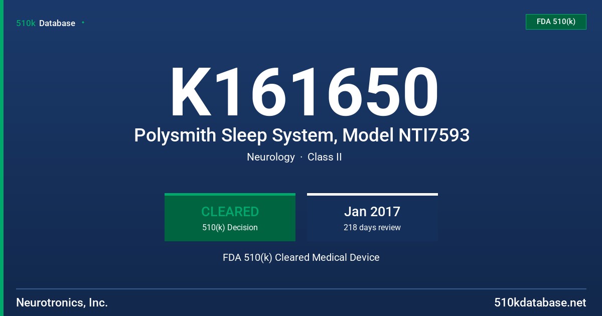 K161650 Polysmith Sleep System, Model NTI7593 FDA 510(k) Cleared Medical Device