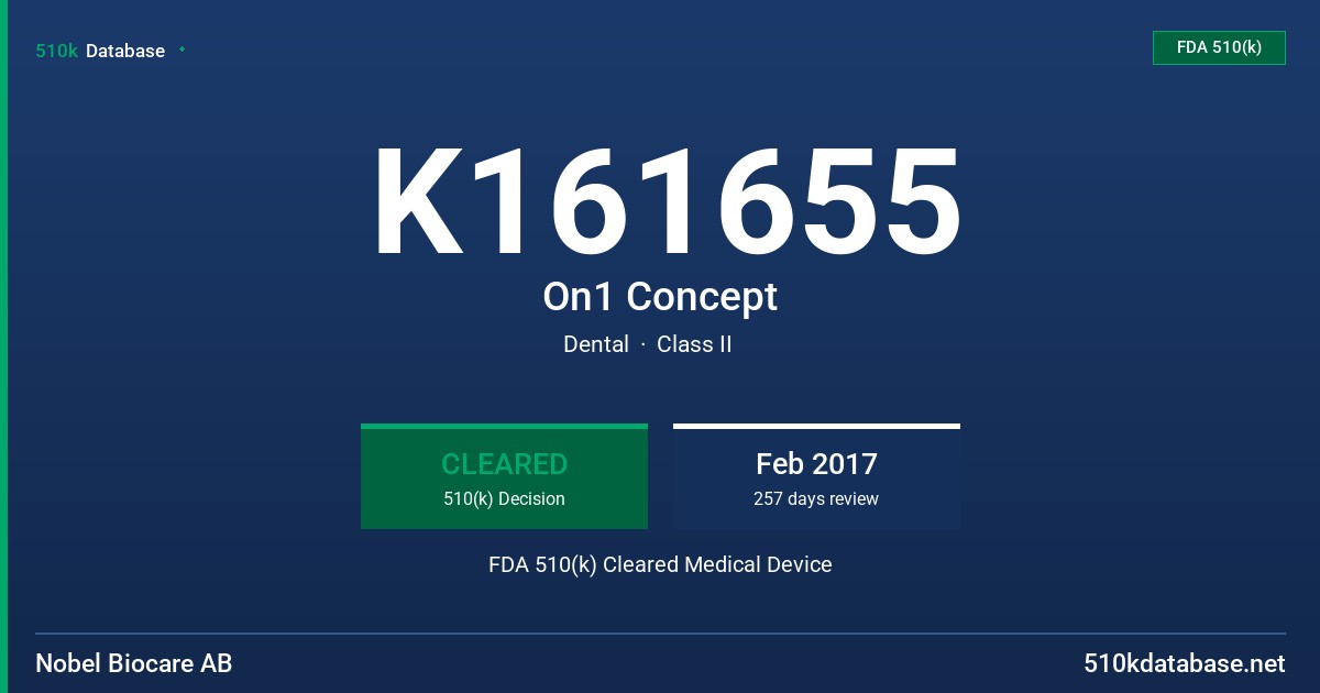 K161655 On1 Concept FDA 510(k) Cleared Medical Device