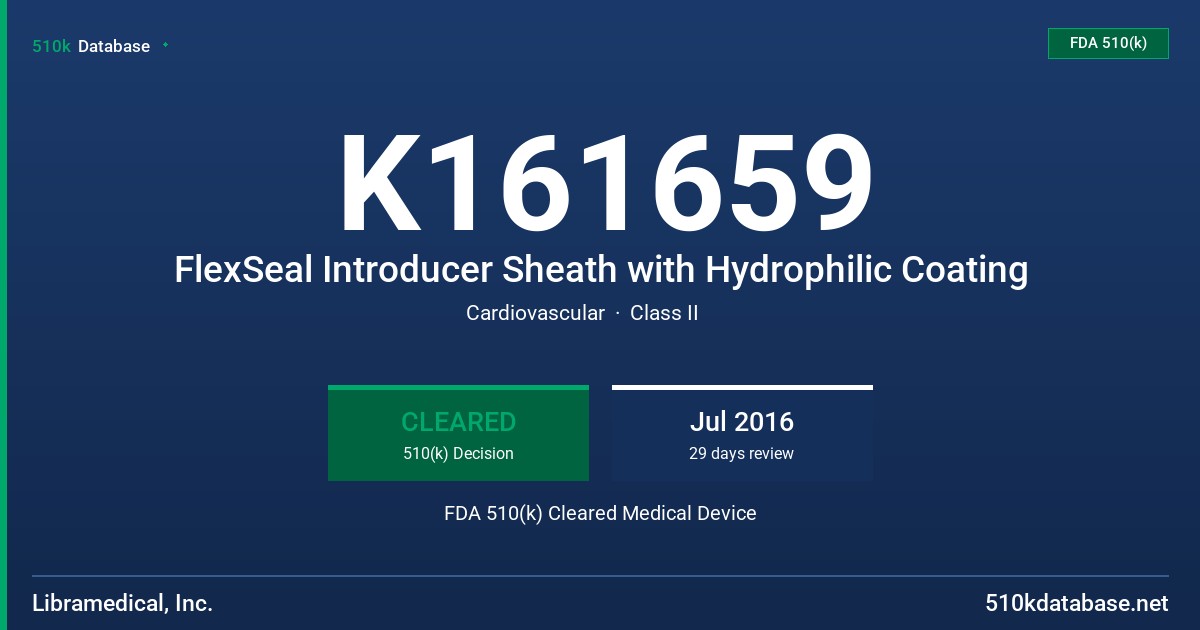 K161659 FlexSeal Introducer Sheath with Hydrophilic Coating FDA 510(k) Cleared Medical Device
