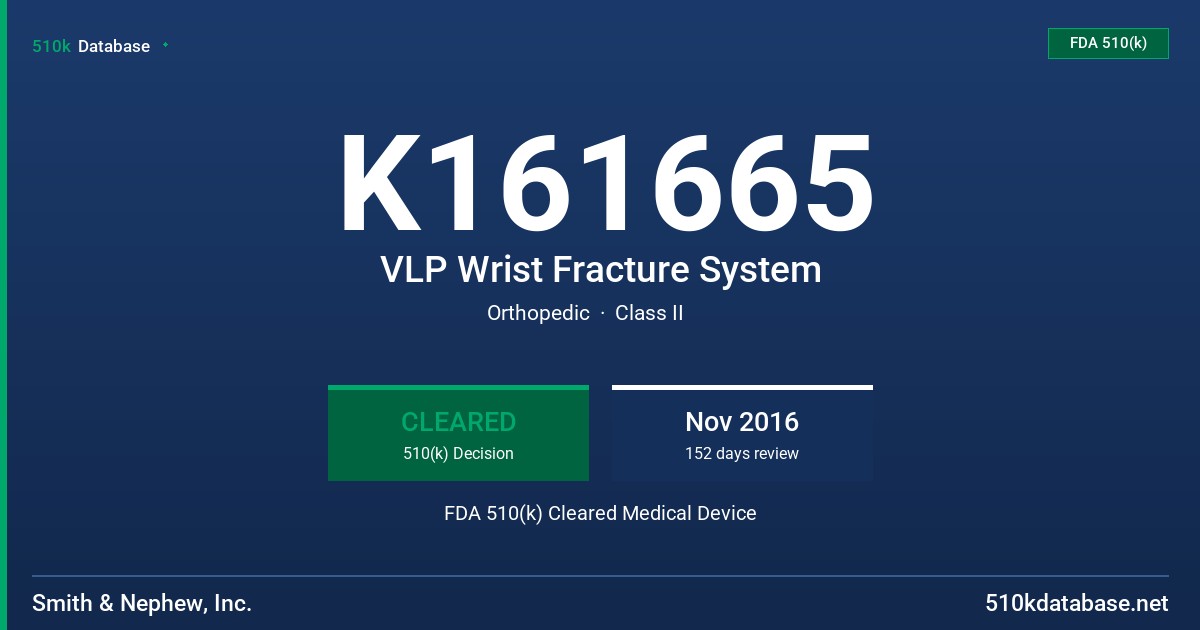 K161665 VLP Wrist Fracture System FDA 510(k) Cleared Medical Device