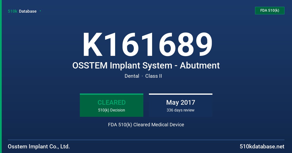 K161689 OSSTEM Implant System - Abutment FDA 510(k) Cleared Medical Device
