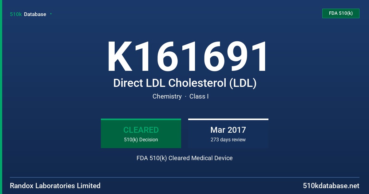 K161691 Direct LDL Cholesterol (LDL) FDA 510(k) Cleared Medical Device
