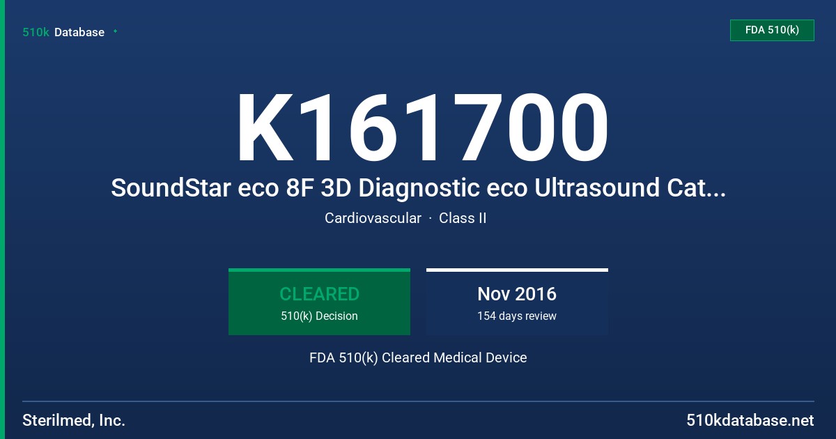 K161700 SoundStar eco 8F 3D Diagnostic eco Ultrasound Catheters, SoundStar eco 8F G 3D Diagnostic eco Ultrasound Catheters FDA 510(k) Cleared Medical Device