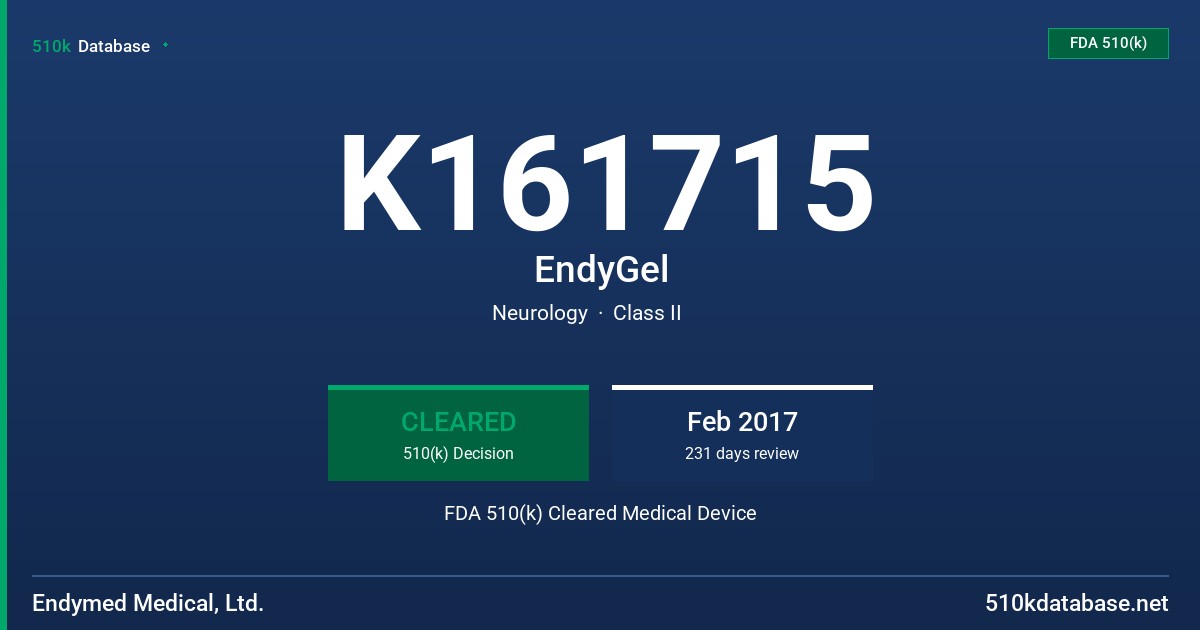 K161715 EndyGel FDA 510(k) Cleared Medical Device