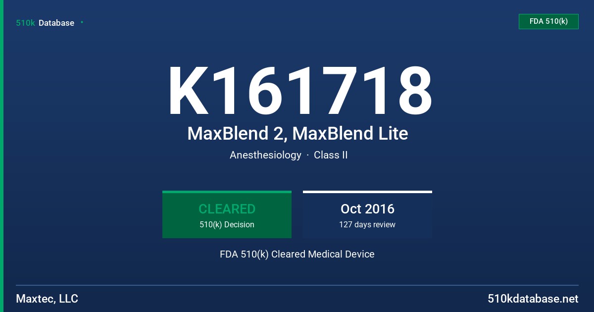 K161718 MaxBlend 2, MaxBlend Lite FDA 510(k) Cleared Medical Device