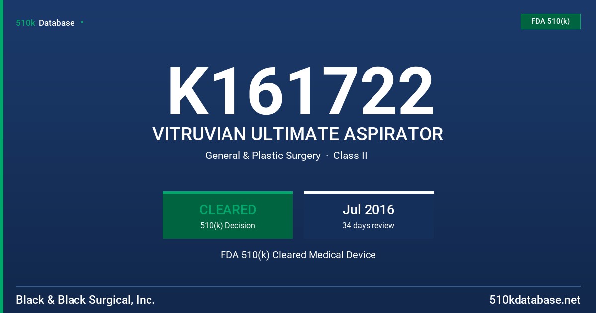 K161722 VITRUVIAN ULTIMATE ASPIRATOR FDA 510(k) Cleared Medical Device