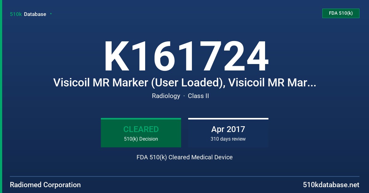 K161724 Visicoil MR Marker (User Loaded), Visicoil MR Marker (Pre-Loaded) FDA 510(k) Cleared Medical Device