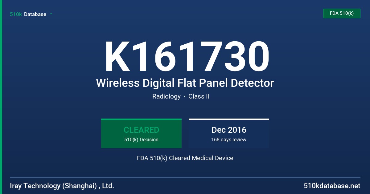 K161730 Wireless Digital Flat Panel Detector FDA 510(k) Cleared Medical Device