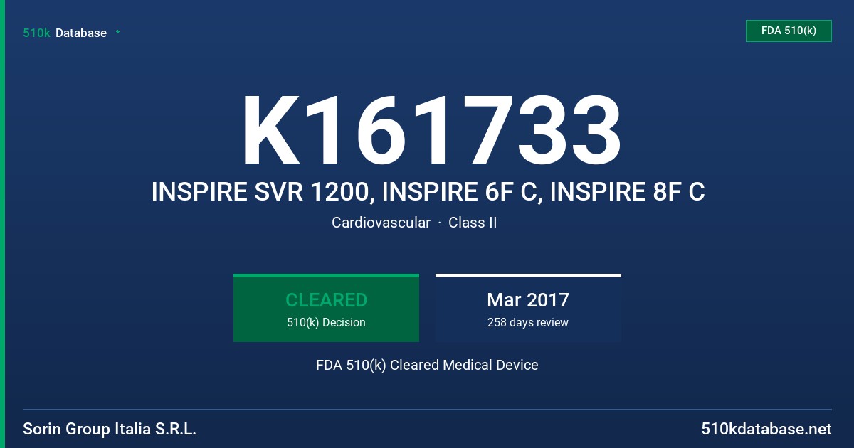 K161733 INSPIRE SVR 1200, INSPIRE 6F C, INSPIRE 8F C FDA 510(k) Cleared Medical Device