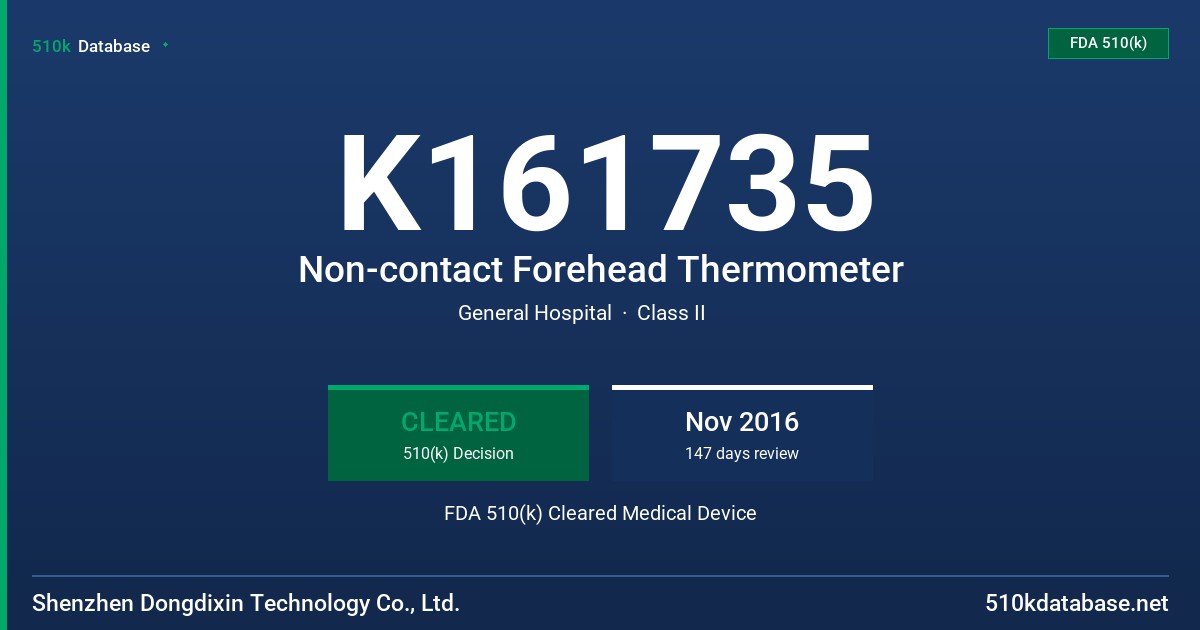 K161735 Non-contact Forehead Thermometer FDA 510(k) Cleared Medical Device