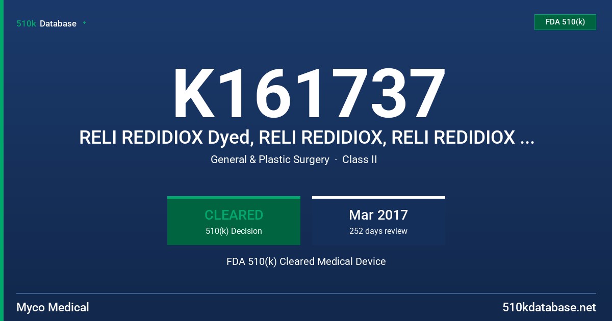 K161737 RELI REDIDIOX Dyed, RELI REDIDIOX, RELI REDIDIOX Undyed FDA 510(k) Cleared Medical Device