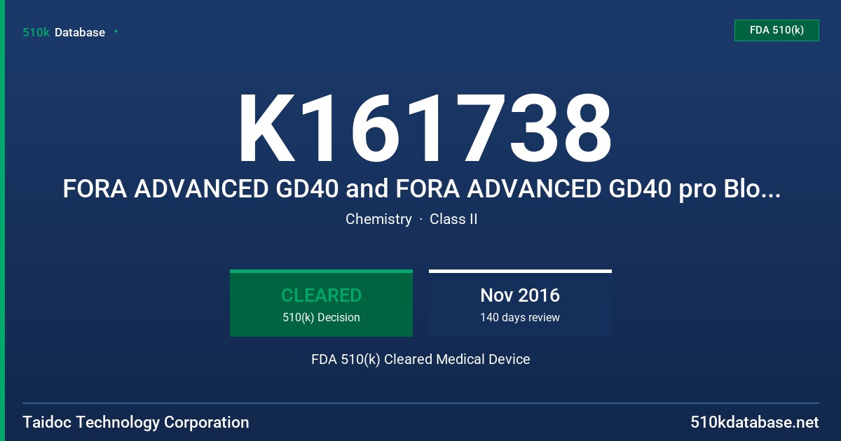 K161738 FORA ADVANCED GD40 and FORA ADVANCED GD40 pro Blood Glucose and ß-Ketone Monitoring Systems FDA 510(k) Cleared Medical Device