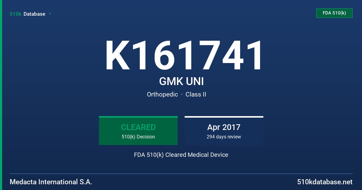 K161741 GMK UNI FDA 510(k) Cleared Medical Device
